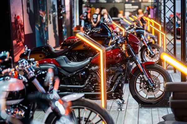 Harley-Davidson motorcycles on stage