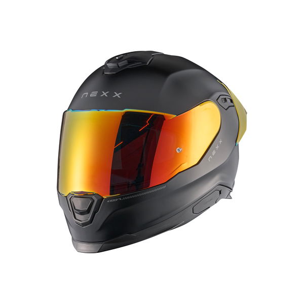 Nexx Subsonic helmet with a gold visor and spoiler