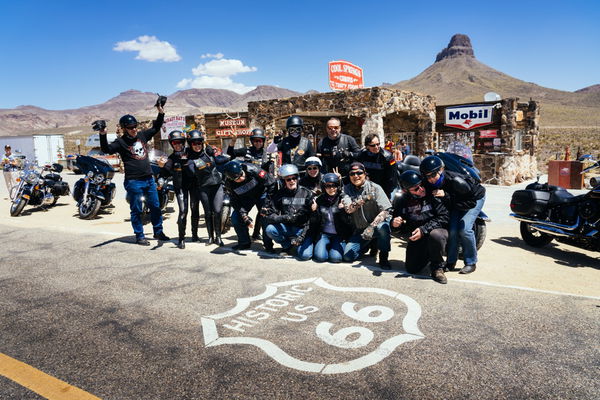A group of riders on an Eagle Rider Route 66 tour