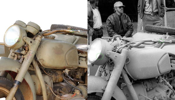 Marks on the headlight of the bike are some of the clues to the bikes past