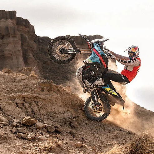 Pol Tarres riding a Yamaha Tenere 700. Photo credit - Rev'it