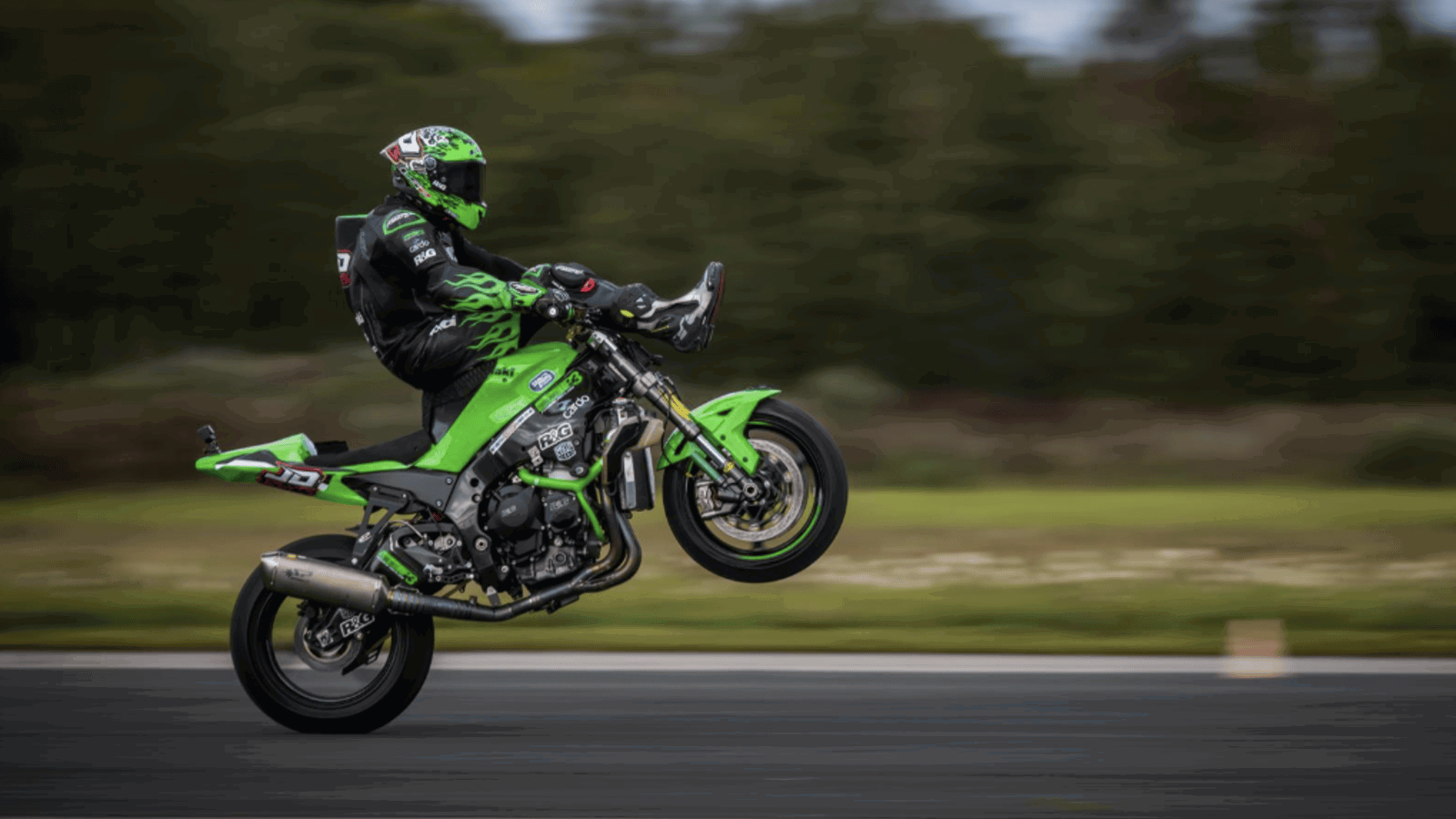 Jonny Davies performing a 'highchair' wheelie world record attempt