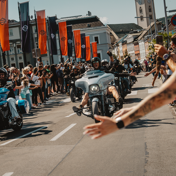 Harley-Davidson bikes riding at the European Bike Week