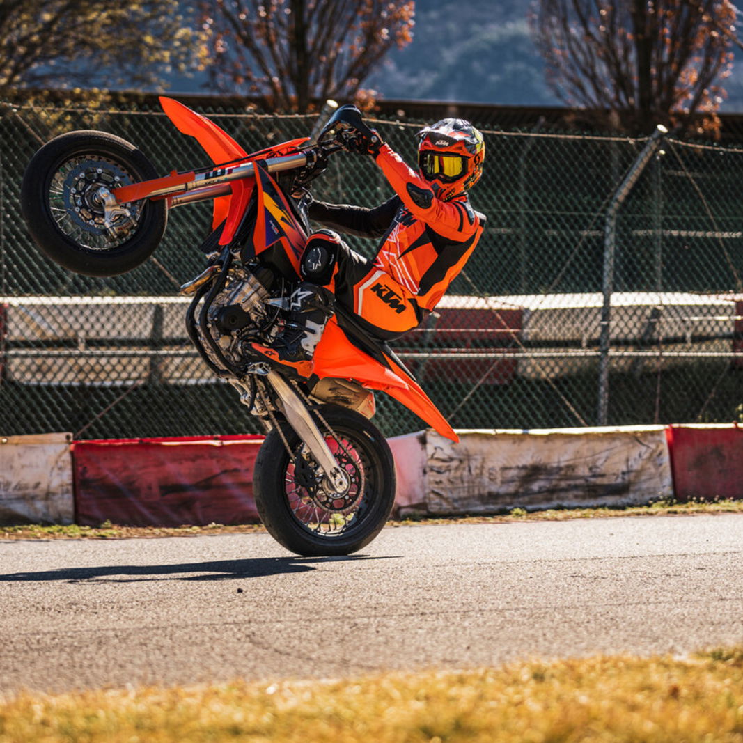 KTM's new 450 SMR pulling a wheelie