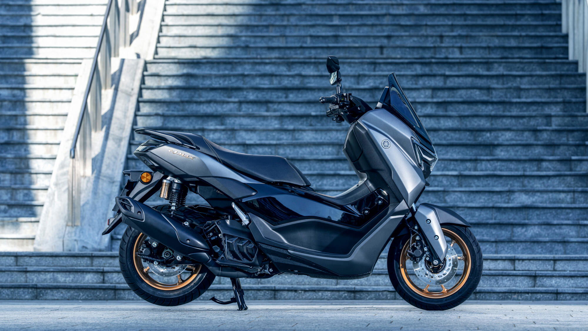 2026 Yamaha NMAX 155 Tech MAX scooter parked off the road