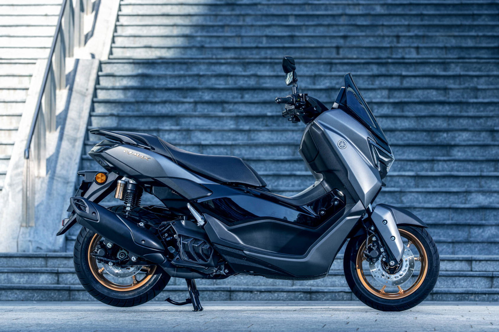 2026 Yamaha NMAX 155 Tech MAX scooter parked off the road