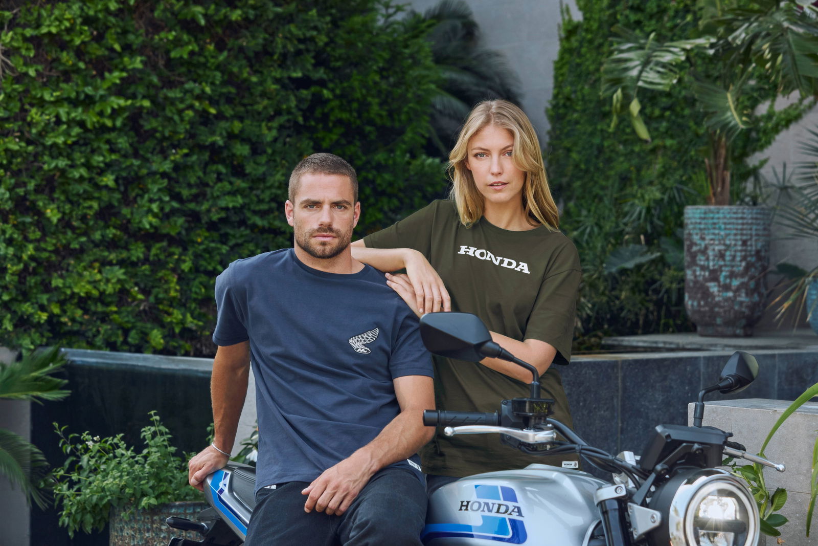 Models wearing Honda clothing with the new CB1000F motorcycle