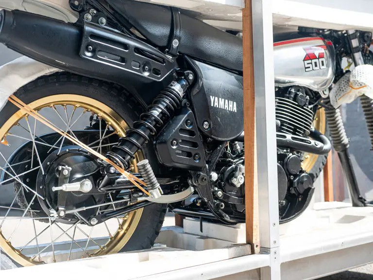 Yamaha XT500 stored in a crate prior to being sold