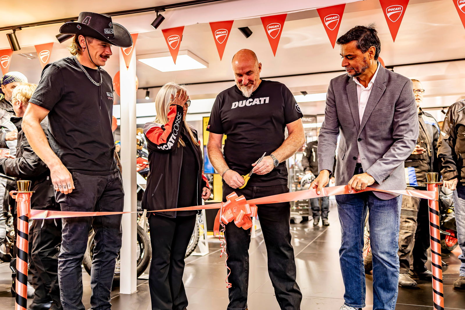 Ribbon cutting at Ducati Stoke. Eddie Hall nowhere to be seen