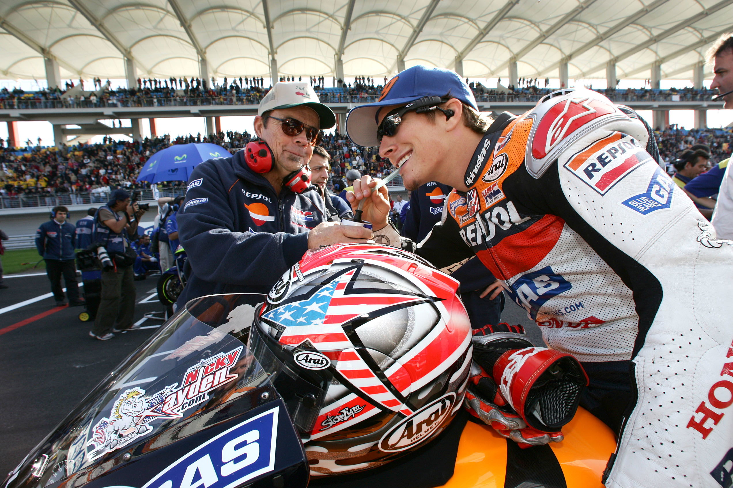 Nicky Hayden with his helmet before a race. Photo credit - Gold and Goose