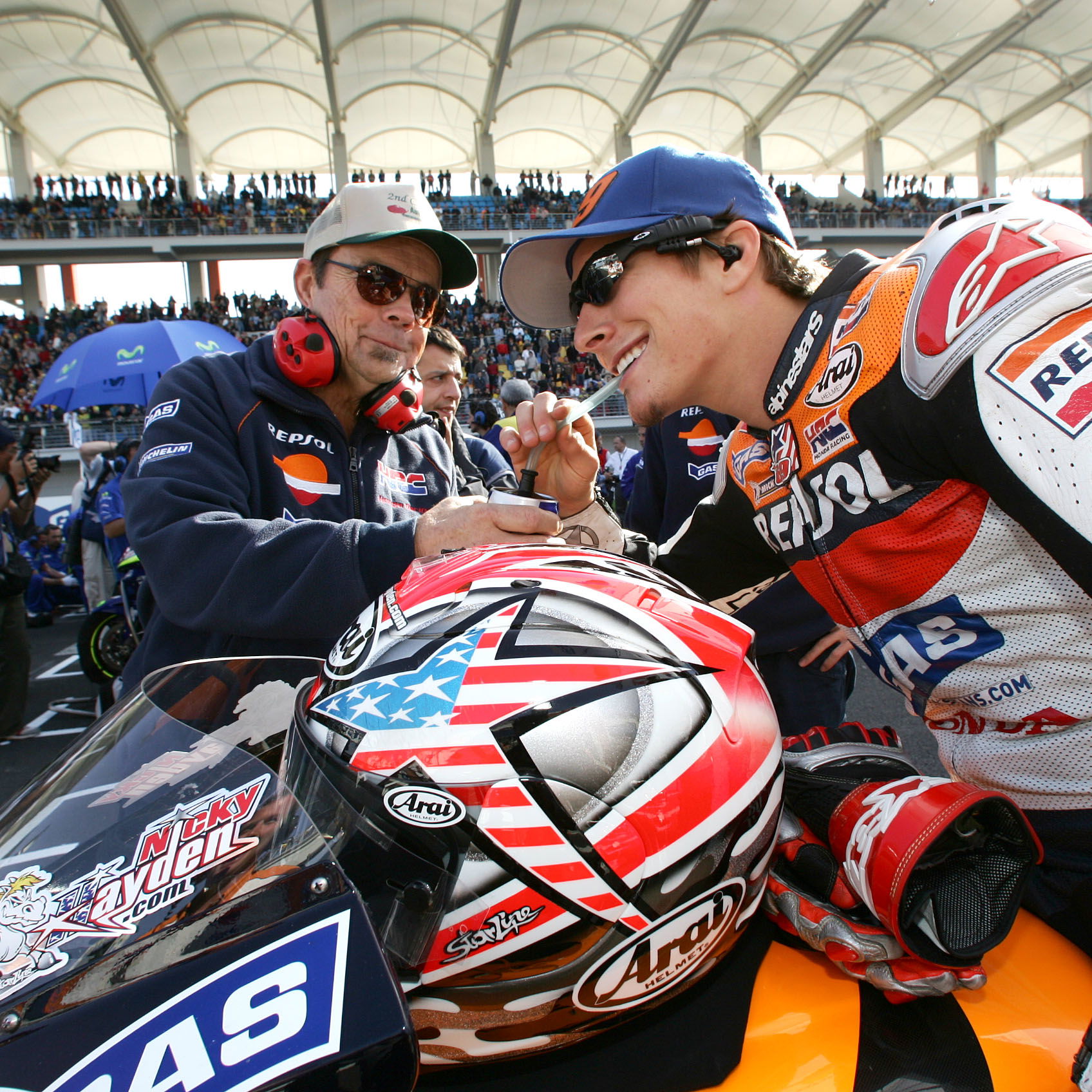 Nicky Hayden with his helmet before a race. Photo credit - Gold and Goose