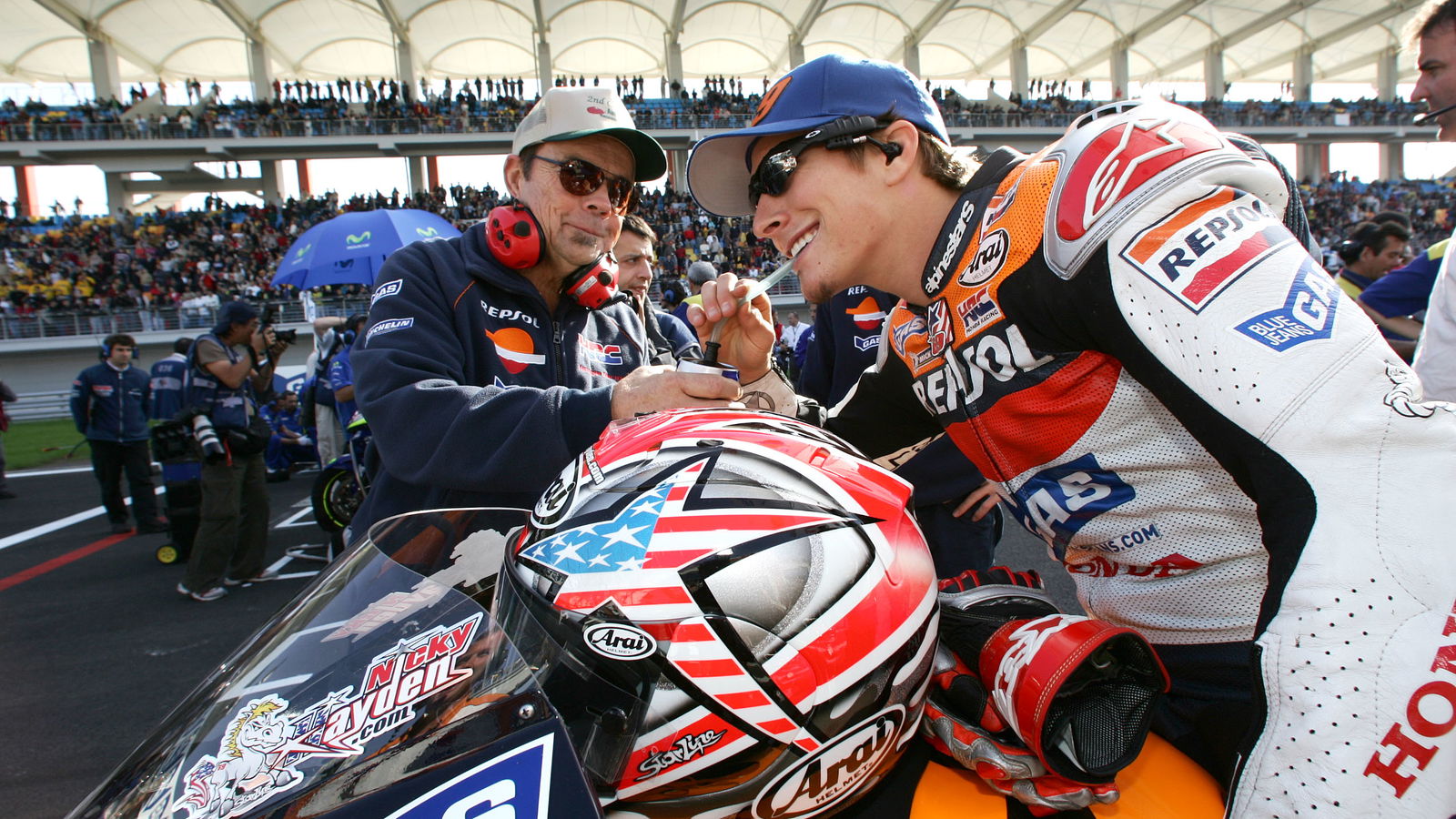Nicky Hayden with his helmet before a race. Photo credit - Gold and Goose