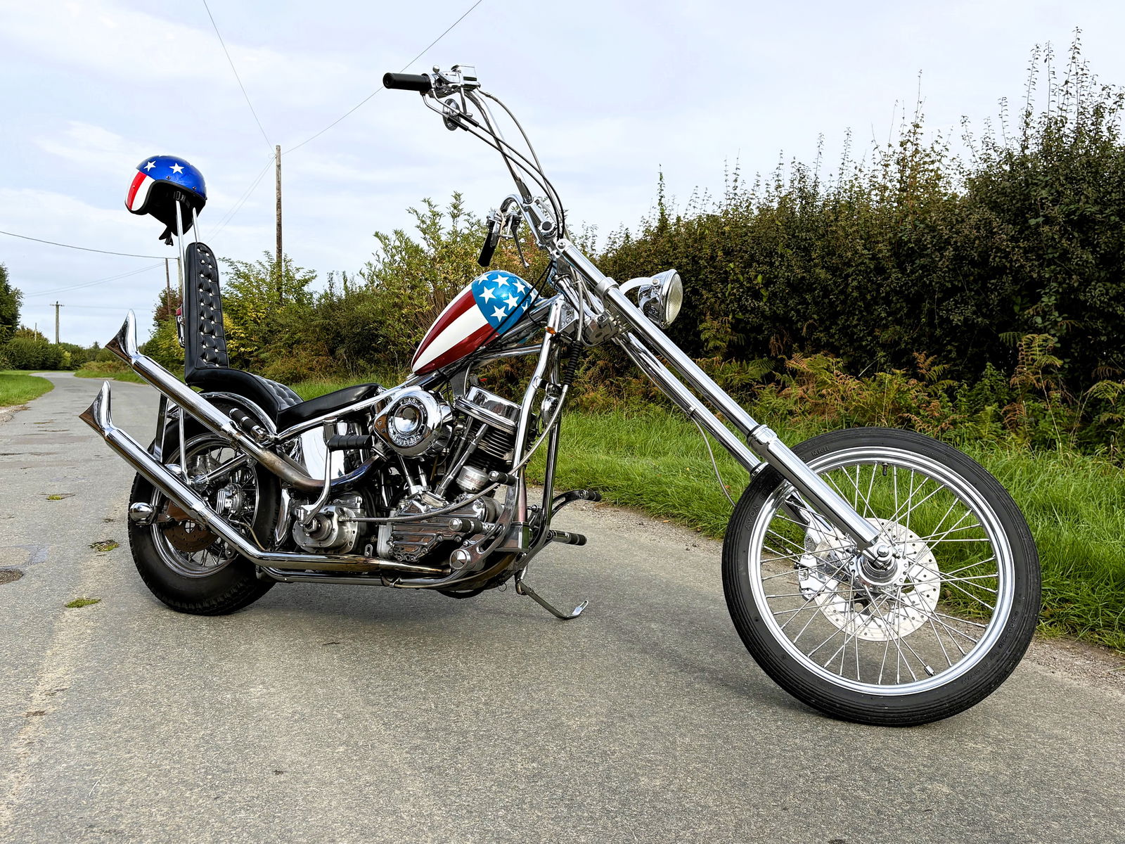 A custom Harley-Davidson inspired by the Captain America bike from Easy Rider