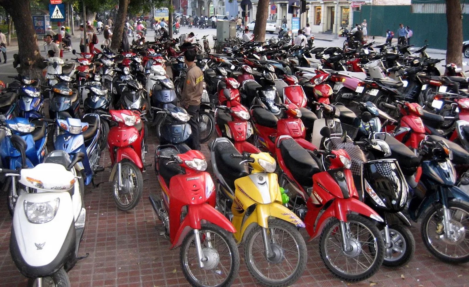 Mopeds lining the streets in Hanoi
