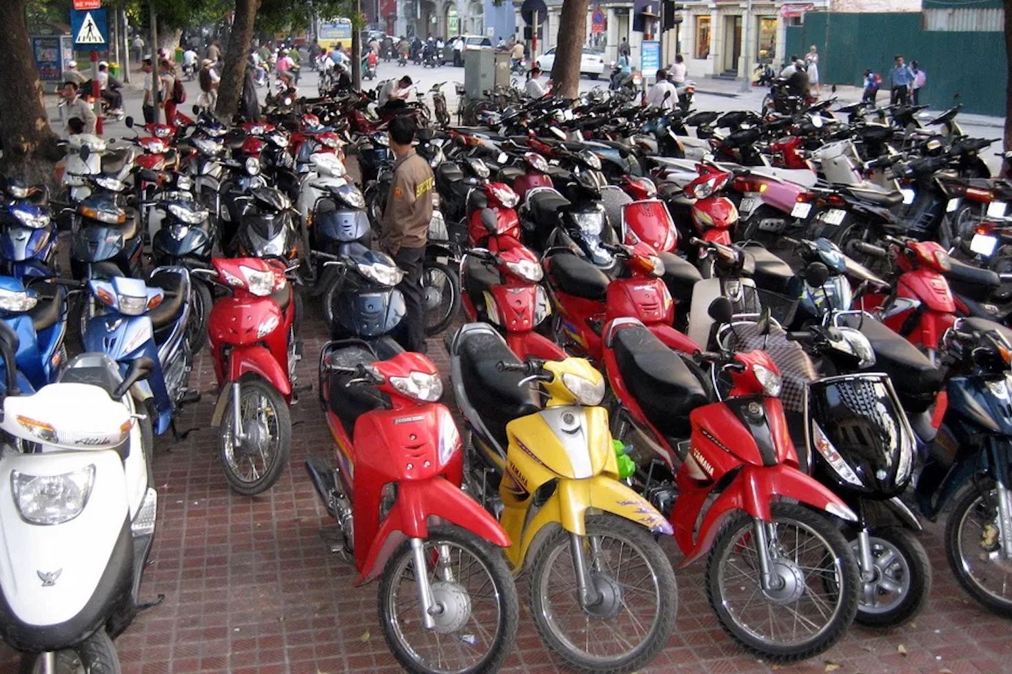 Mopeds lining the streets in Hanoi