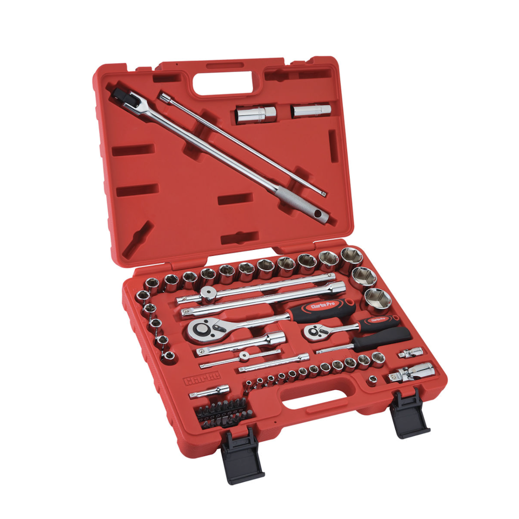 The Clarke PRO389 62-Piece 1/2" & 1/4" Drive Socket & Bit Set