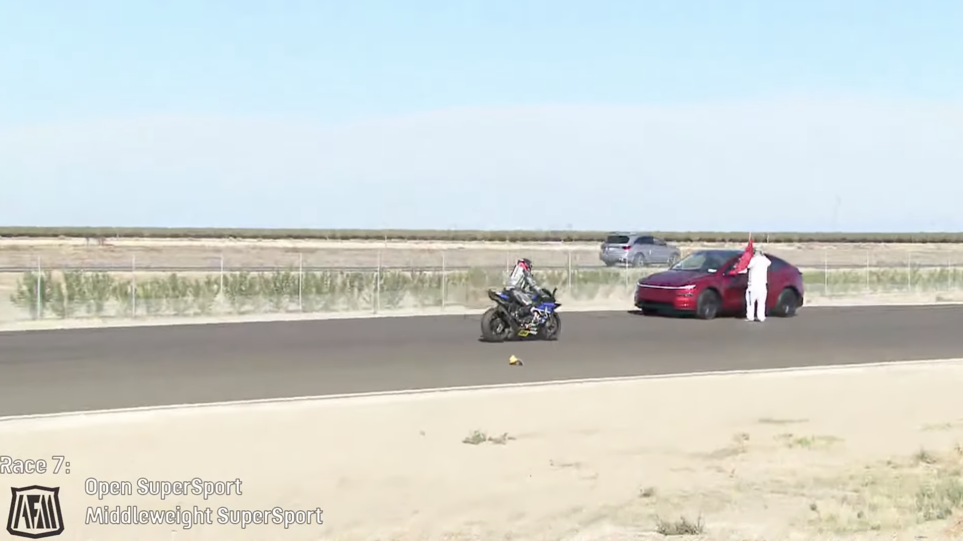 A Tesla driver strays onto the track at Buttonwillow
