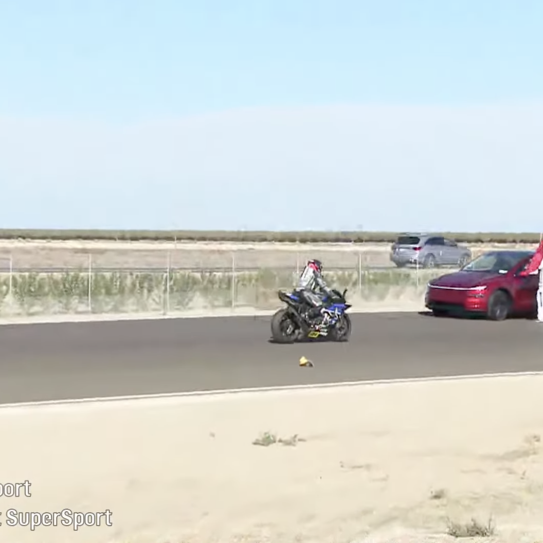 A Tesla driver strays onto the track at Buttonwillow