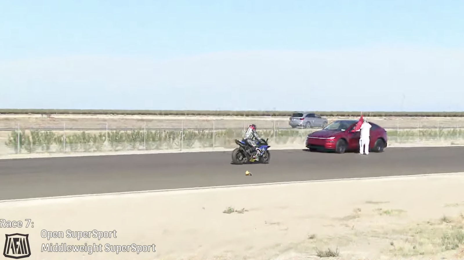 A Tesla driver strays onto the track at Buttonwillow