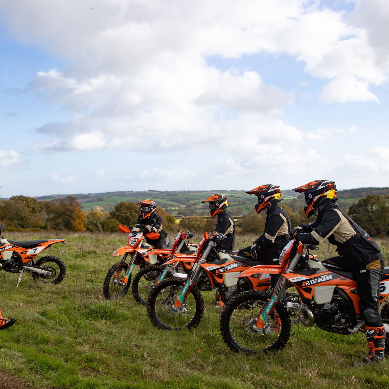 Riders lined up at a KTM training event