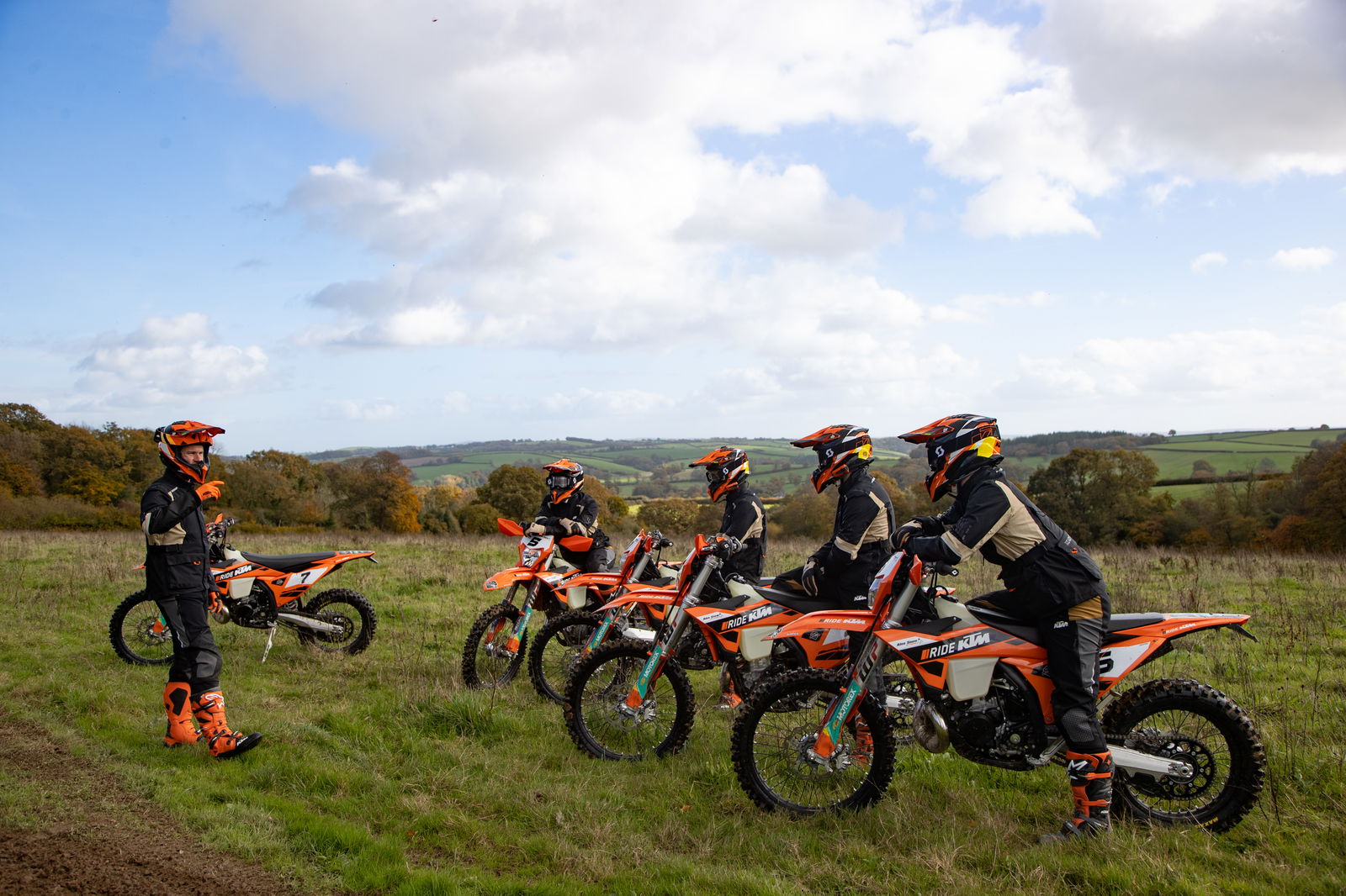 Riders lined up at a KTM training event