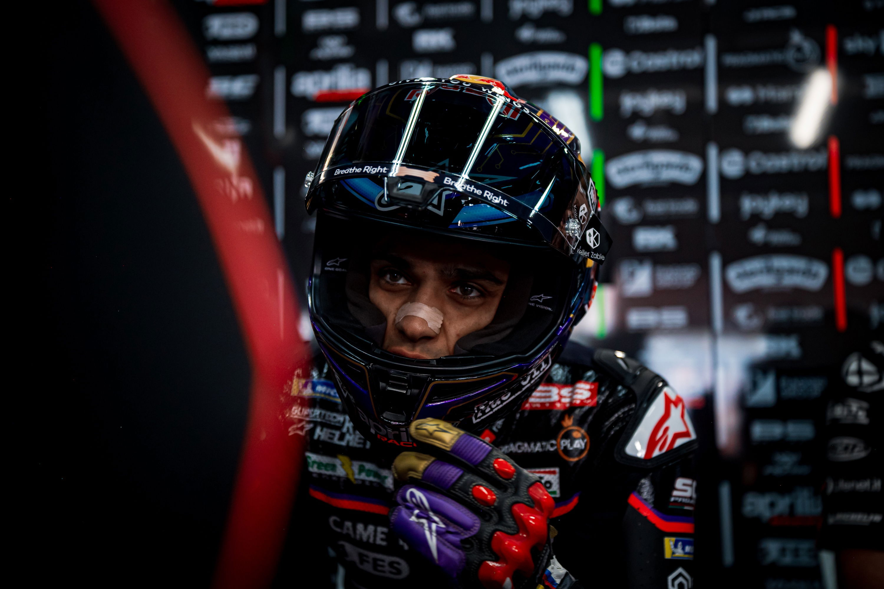 Jorge Martin in an Aprilia Racing garage
