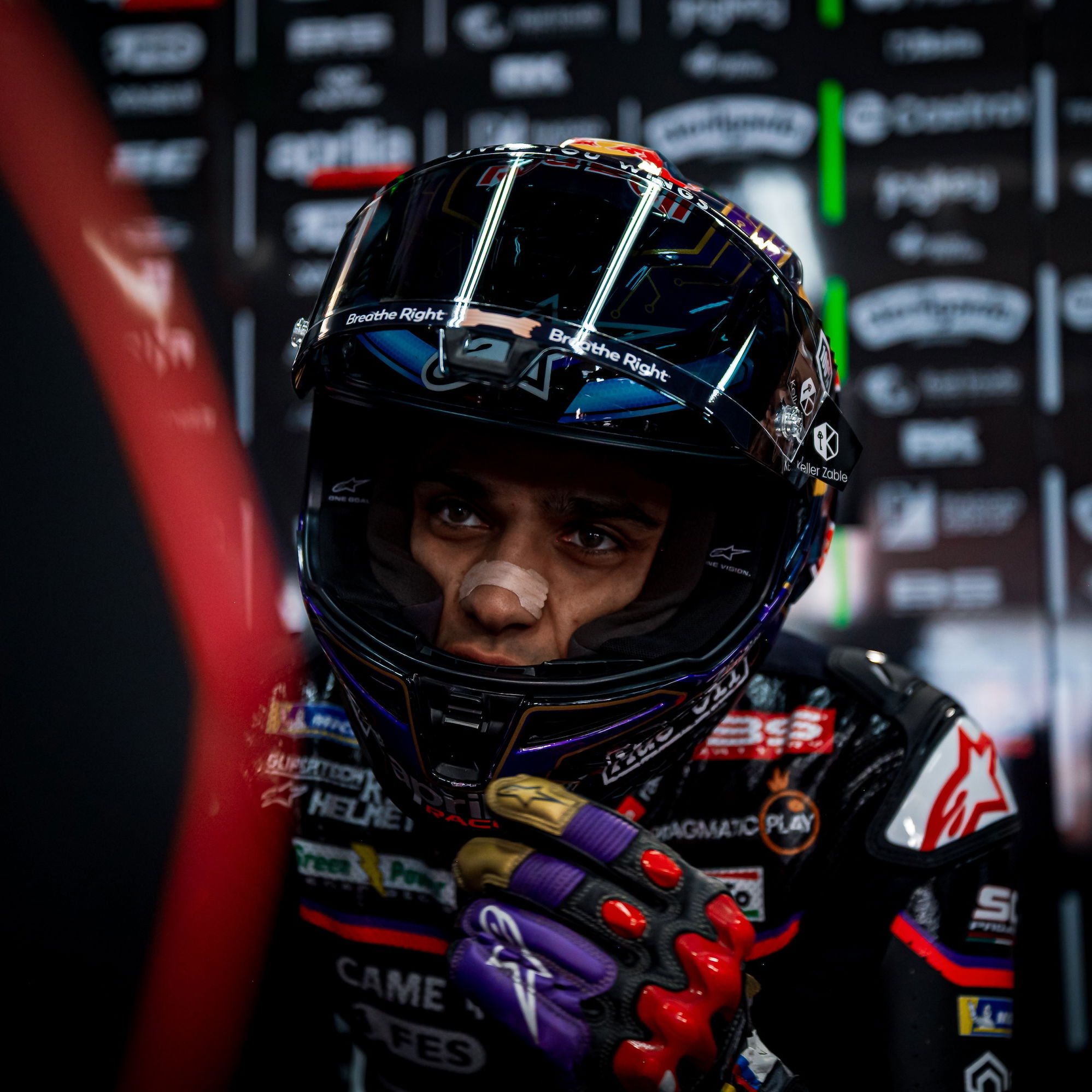 Jorge Martin in an Aprilia Racing garage