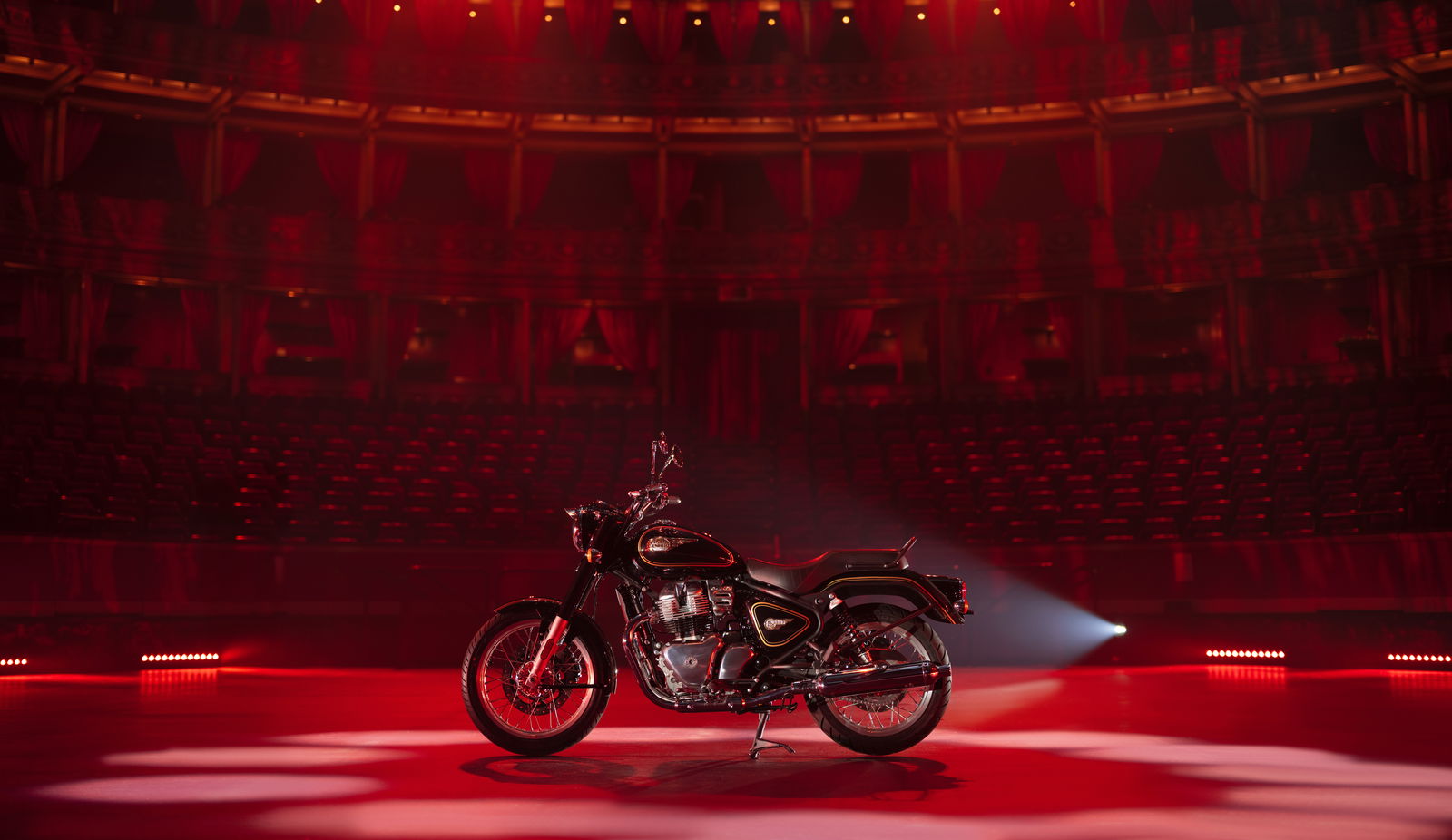 A Royal Enfield Bullet 650 inside Royal Albert Hall