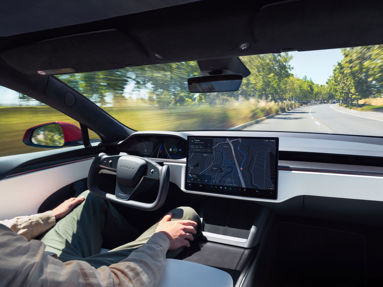 A Tesla Model S being driven autonomously - Courtesy of Tesla, Inc.
