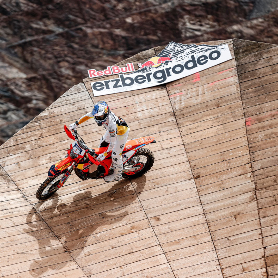 KTM motorcycle on a sharp incline