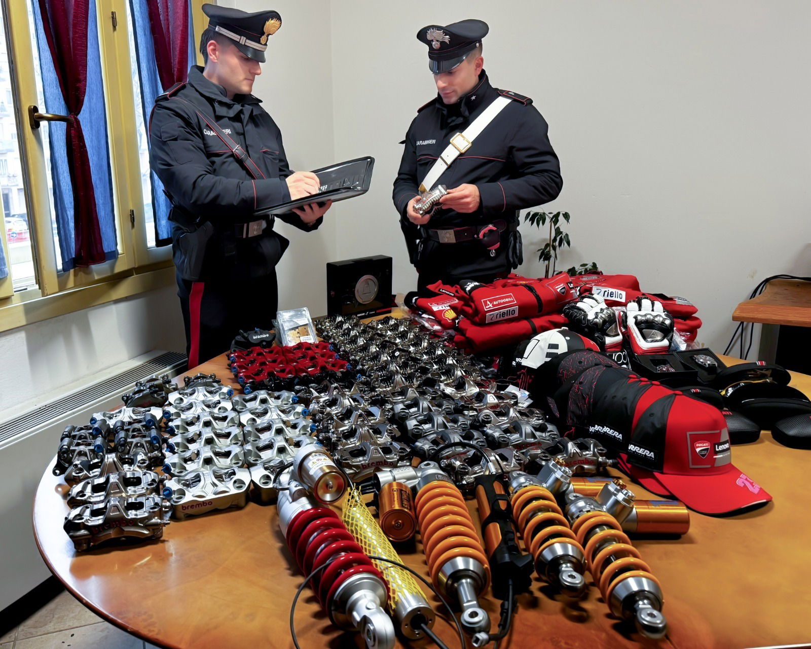 Ducati race parts and accessories. Photo credit - Arma dei Carabinieri