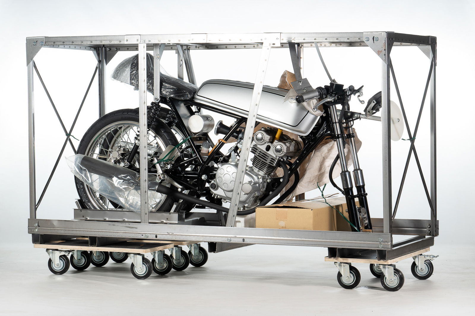 Honda CB50R in its crate