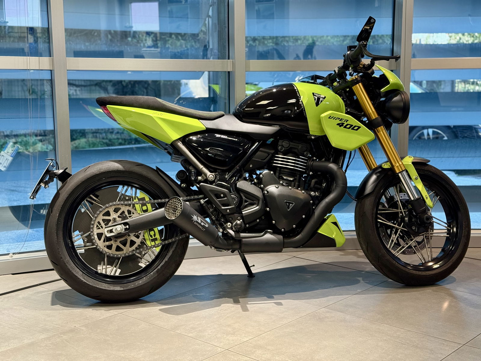 Triumph Viper 400 inside a building