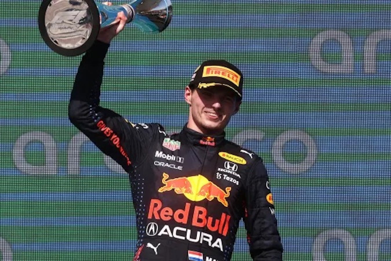Red Bull F1 driver Max Verstappen on the podium