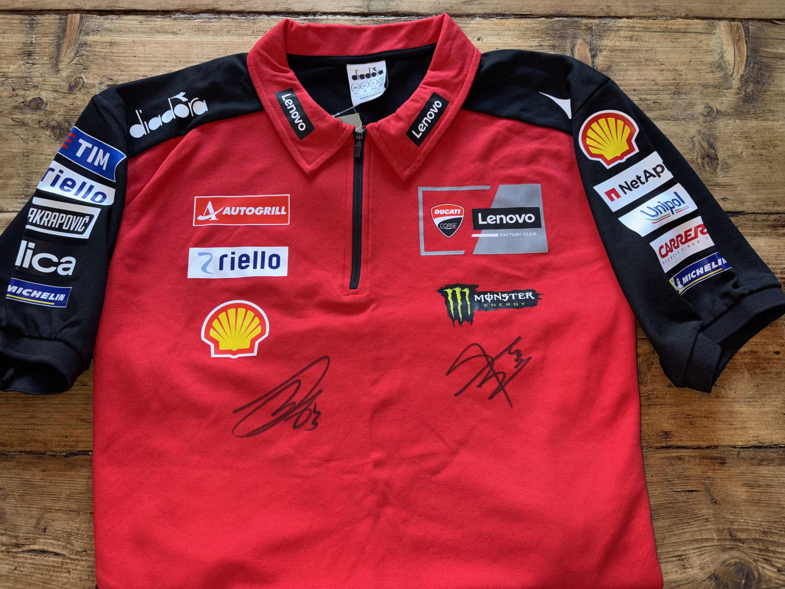 Ducati Lenovo polo signed by Marc Marquez and Francesco Bagnaia