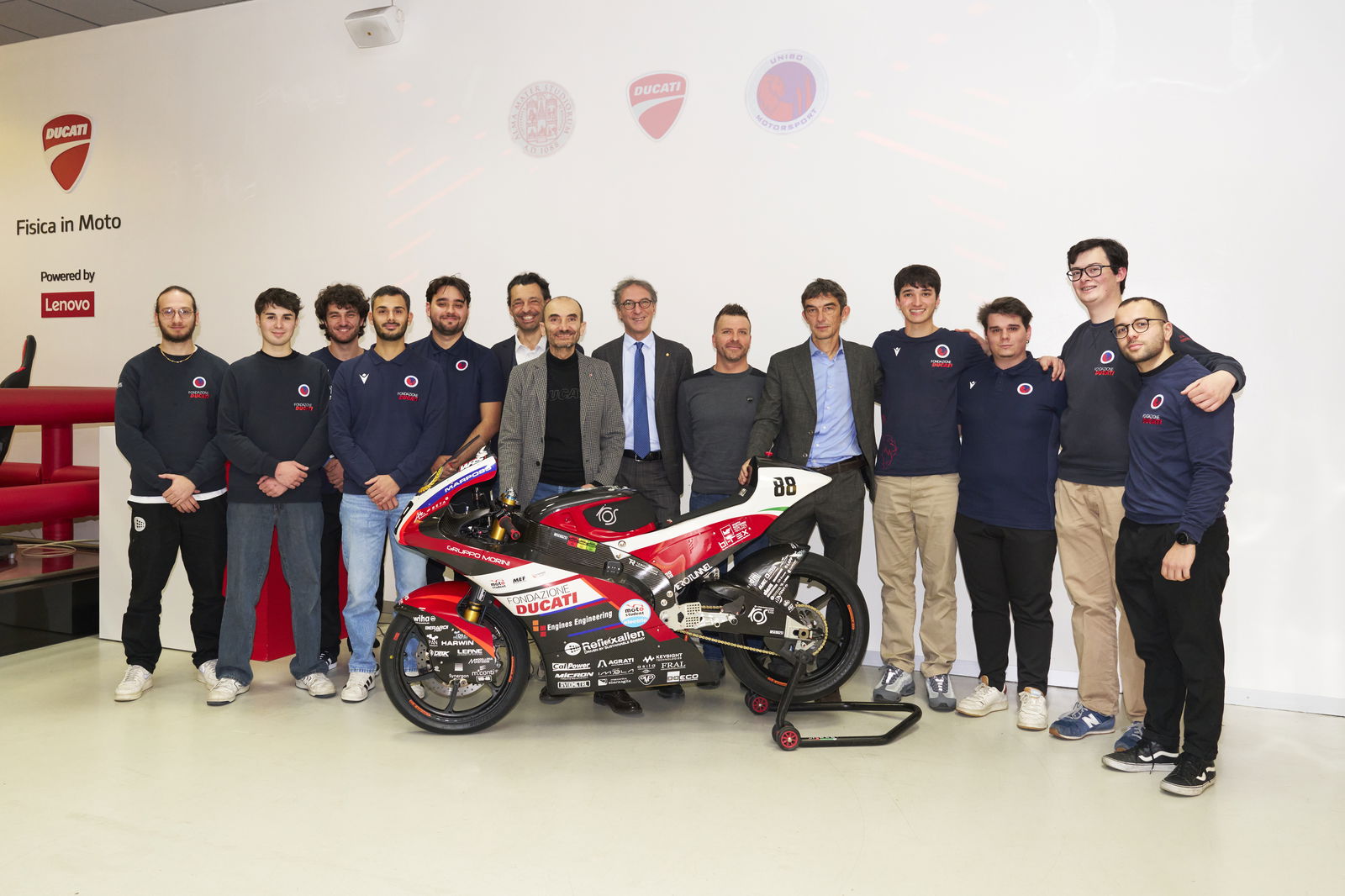 UniBo Motorsport students with staff and Ducati boss Claudio Domenicali
