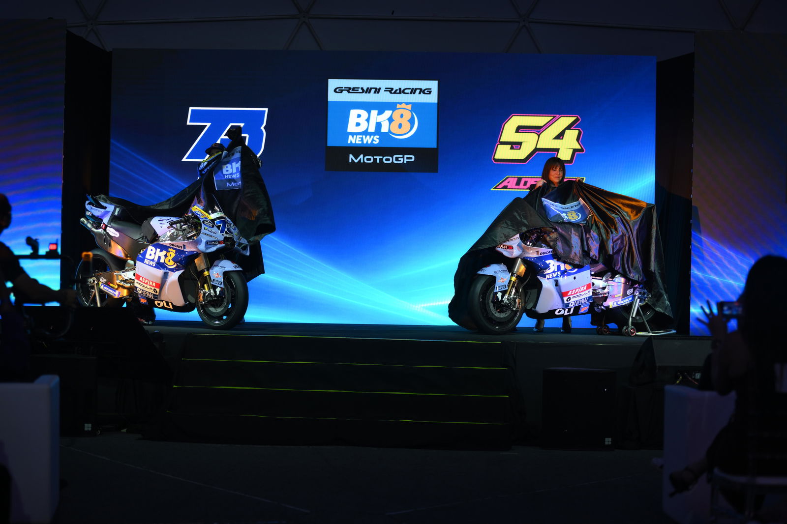 Alex Marquez and Nadia Padovani with 2026 Gresini Ducatis. Credit: Gresini Racing.