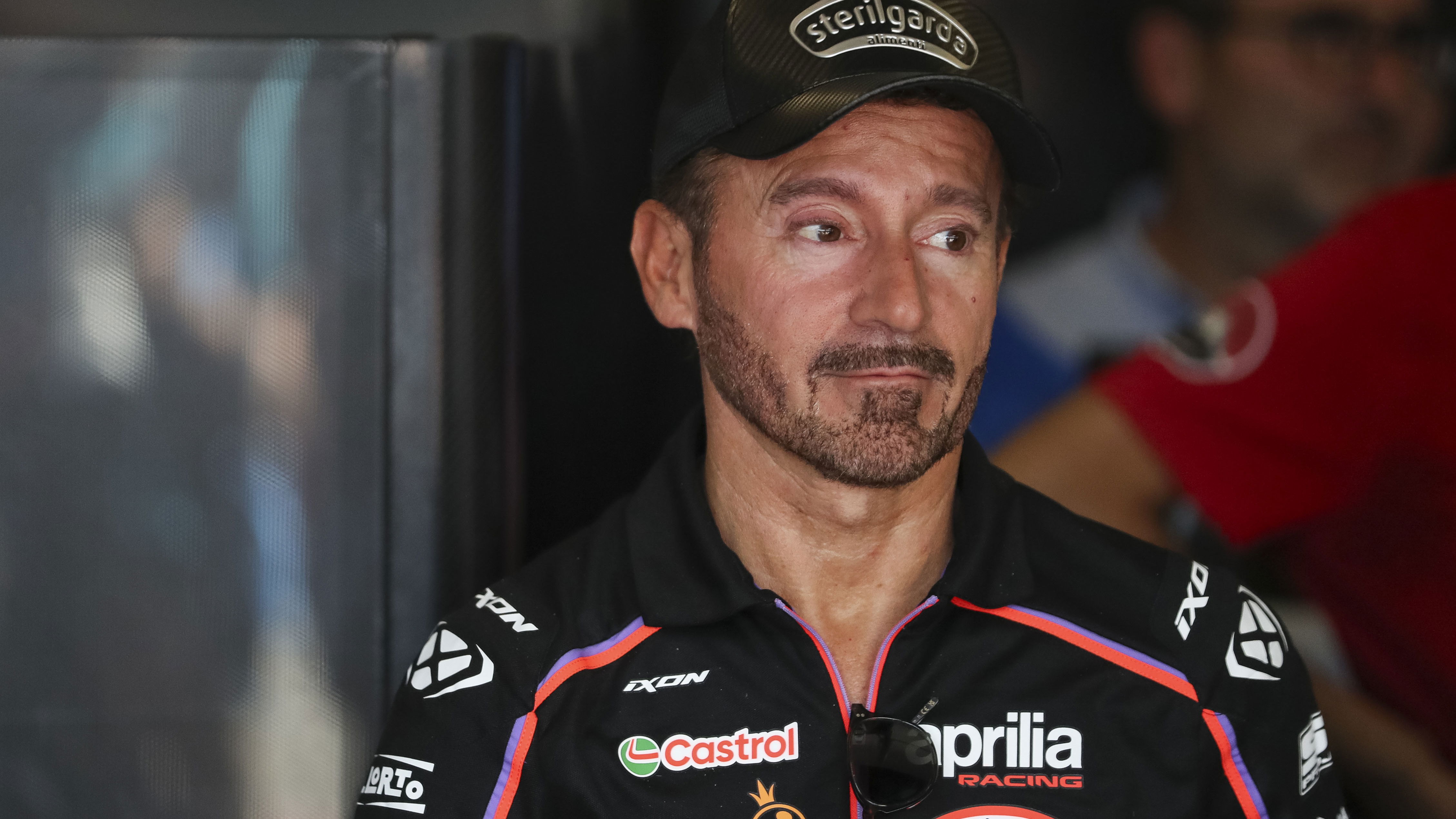 Max Biaggi, 2025 MotoGP San Marino Grand Prix, pit box. Credit: Gold and Goose.