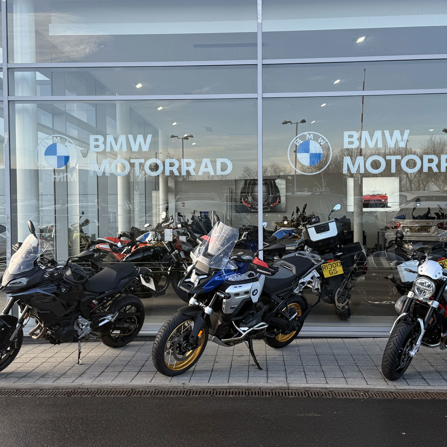 BMW bikes outside a showroom