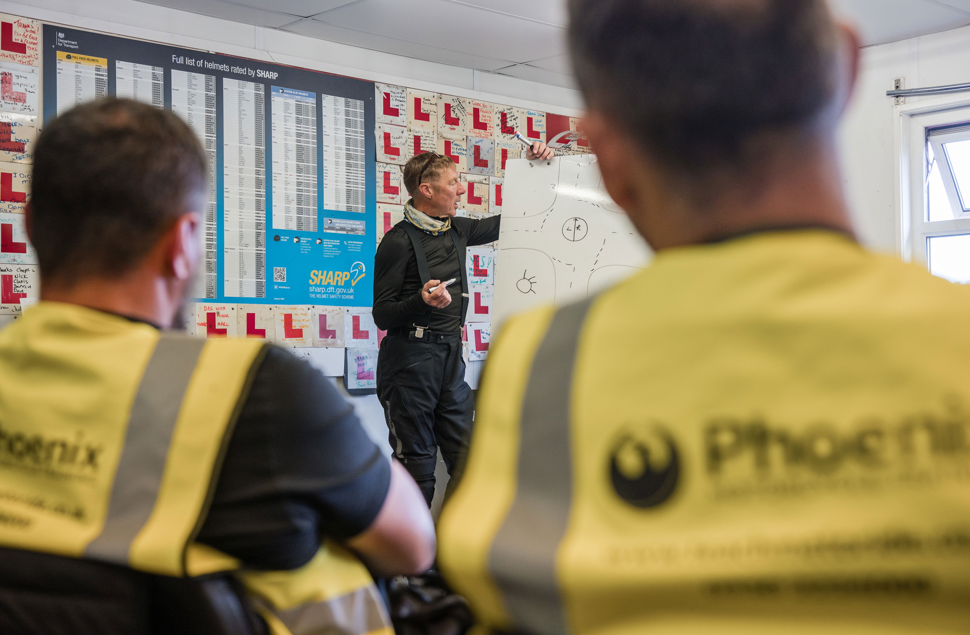 A motorcycle instructor with learner riders