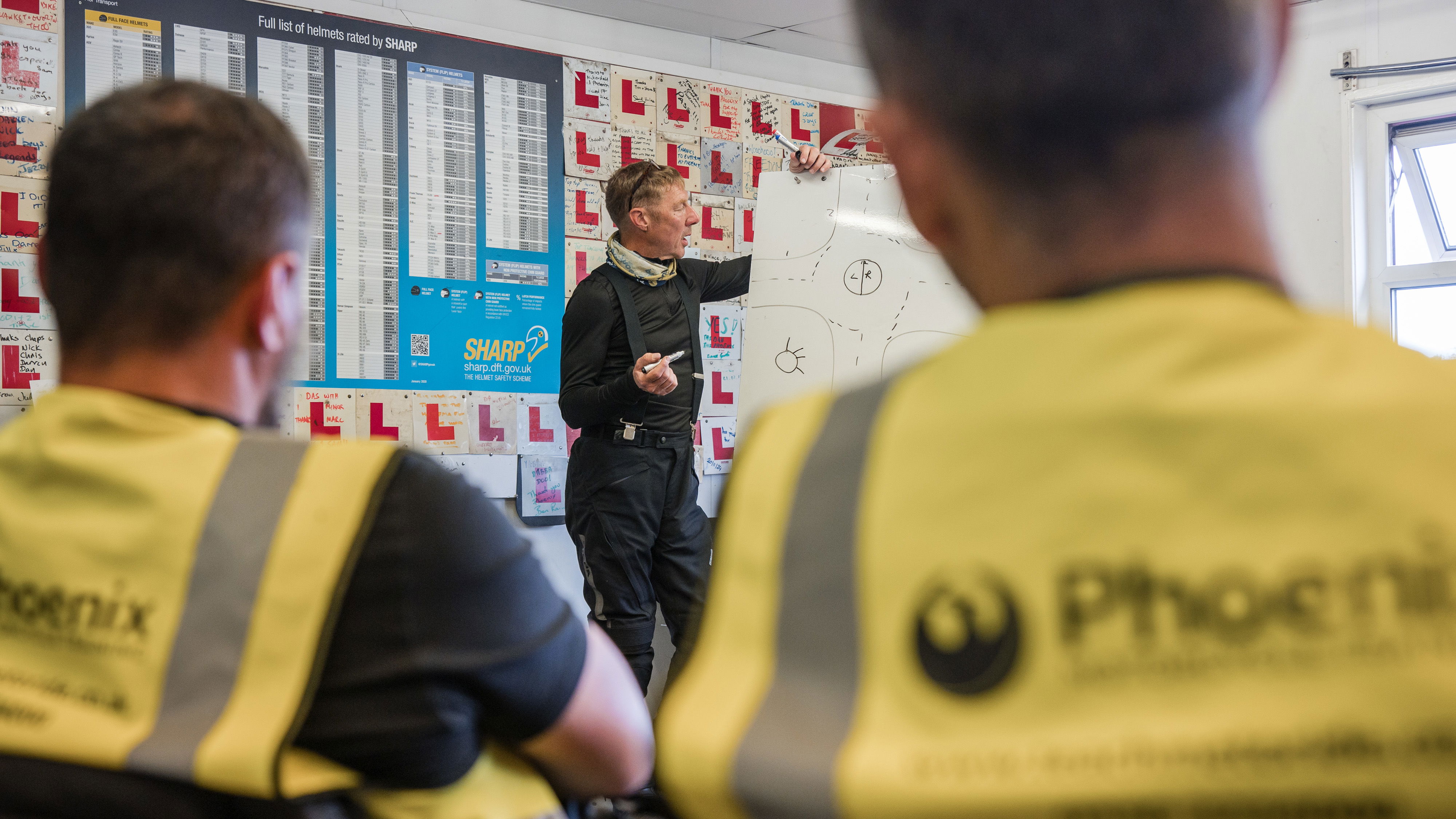A motorcycle instructor with learner riders