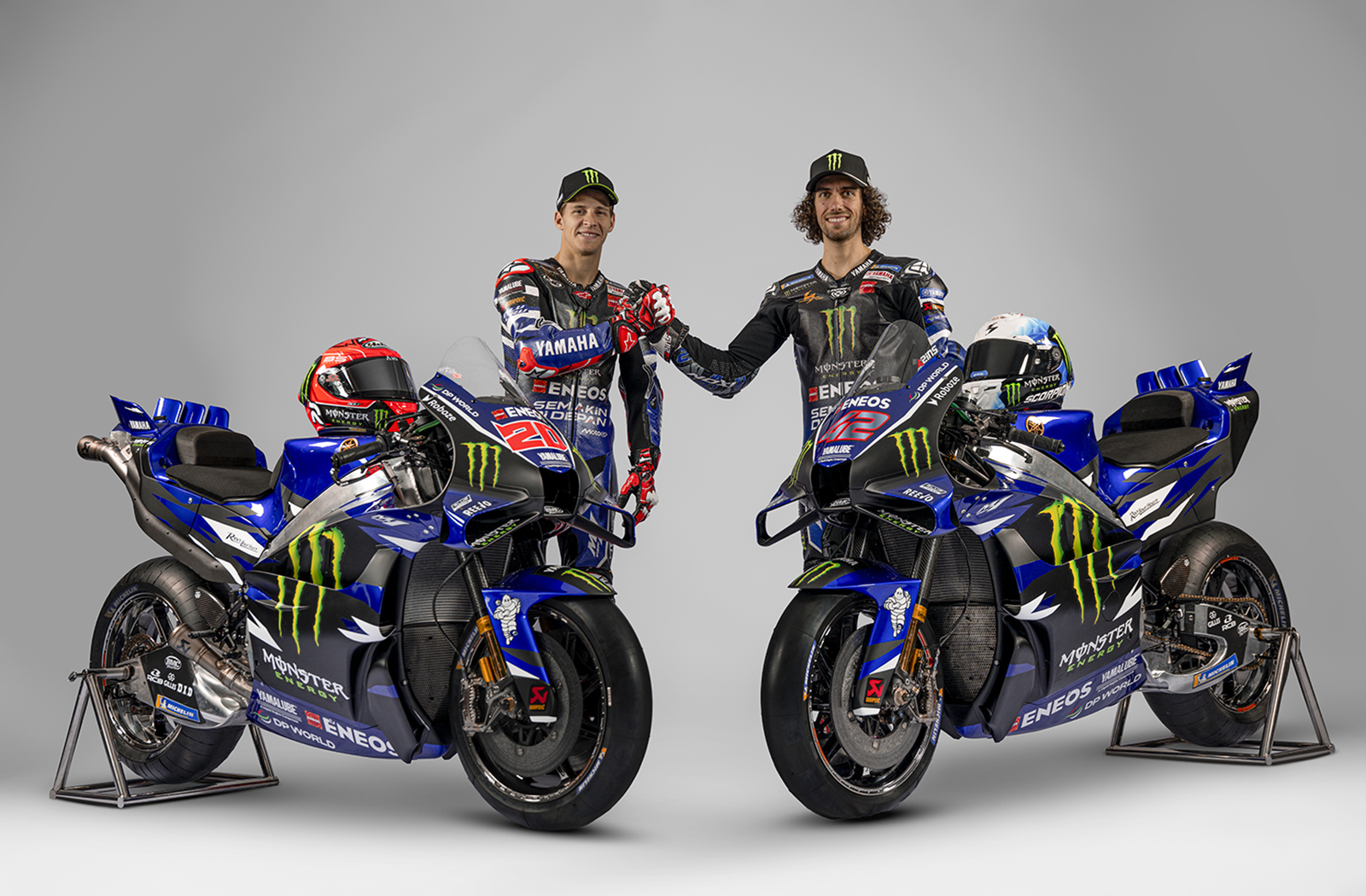 Fabio Quartararo and Alex Rins with 2026 Yamaha MotoGP bike. Credit: Yamaha.