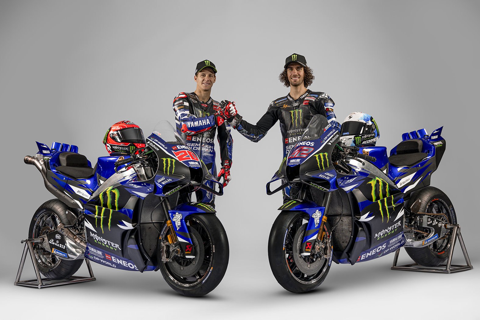 Fabio Quartararo and Alex Rins with 2026 Yamaha MotoGP bike. Credit: Yamaha.