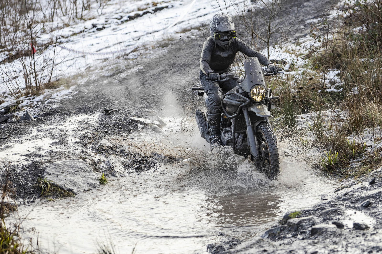 A Royal Enfield Himalayan 450 going through water