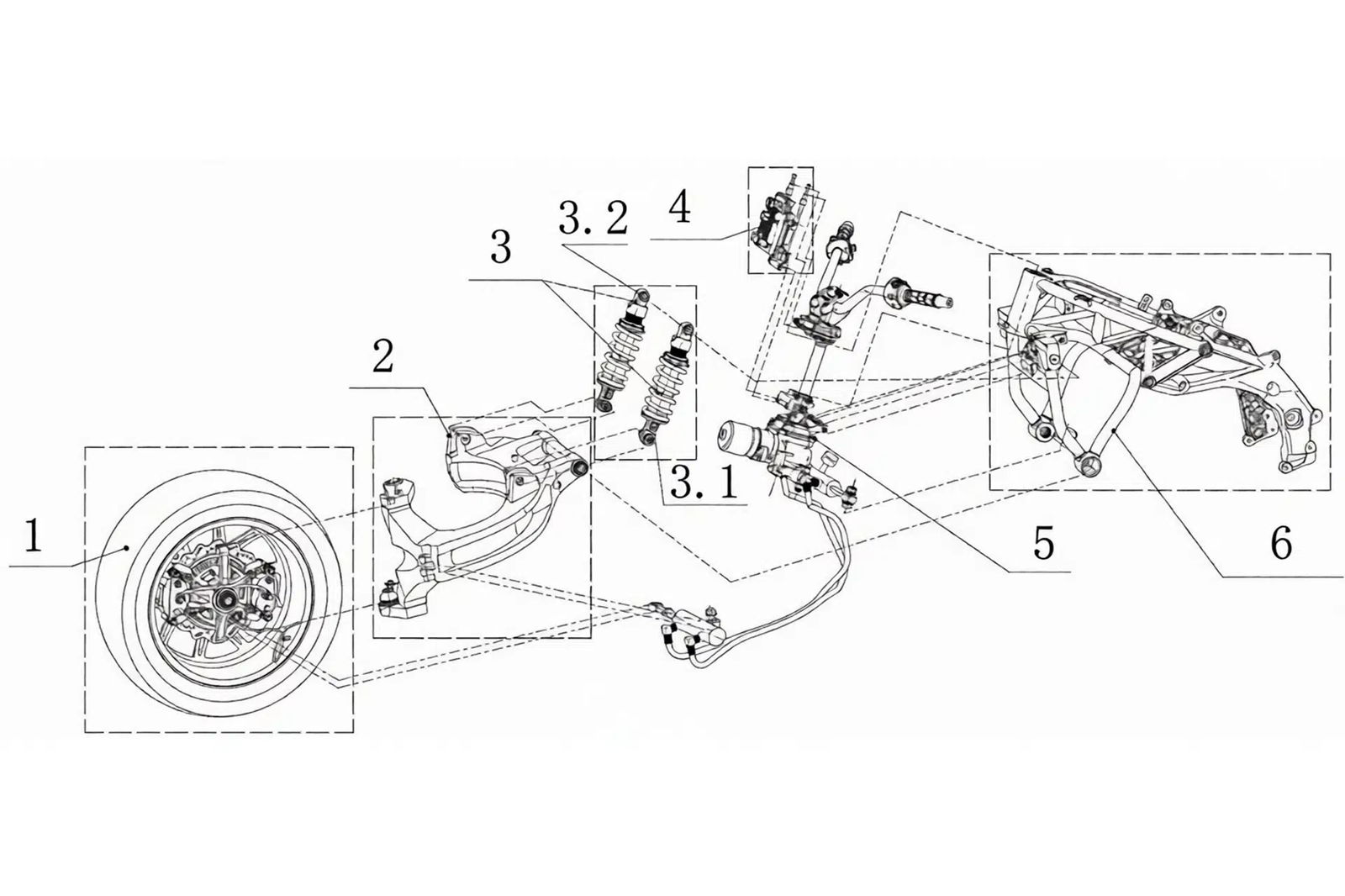 The power steering actuator can be seen beneath the steering head