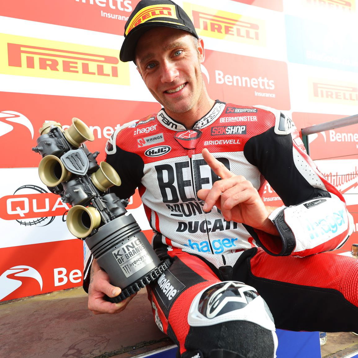 Tommy Bridewell after winning a BSB race with Ducati