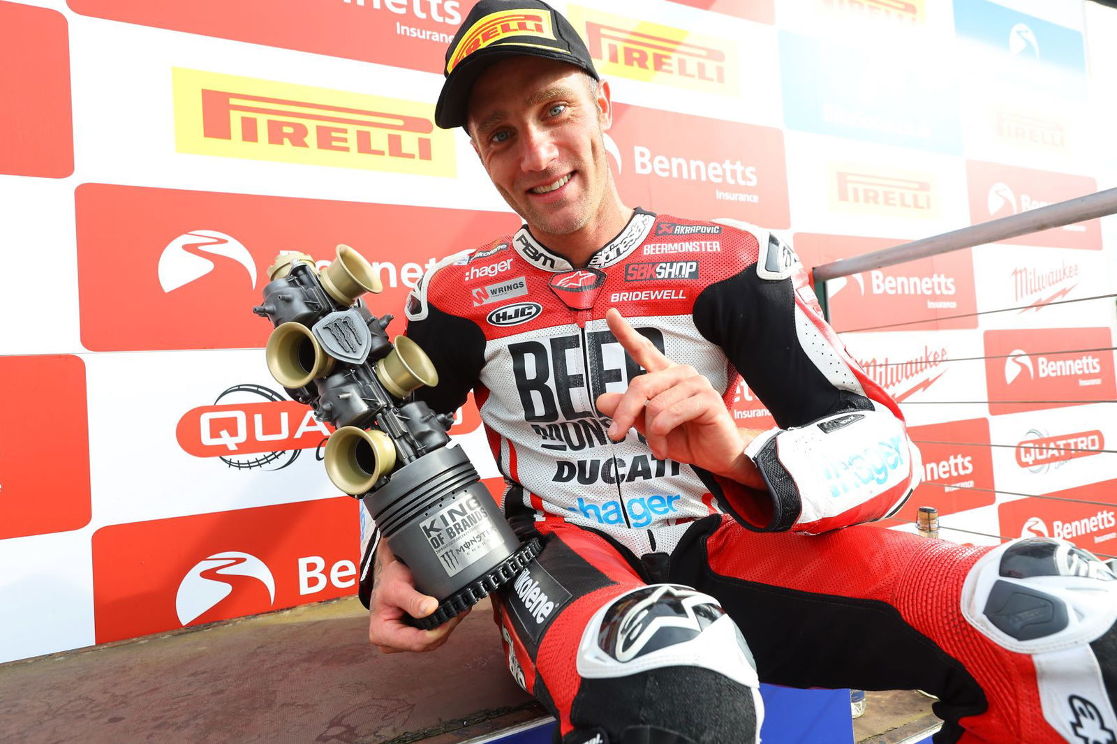 Tommy Bridewell after winning a BSB race with Ducati