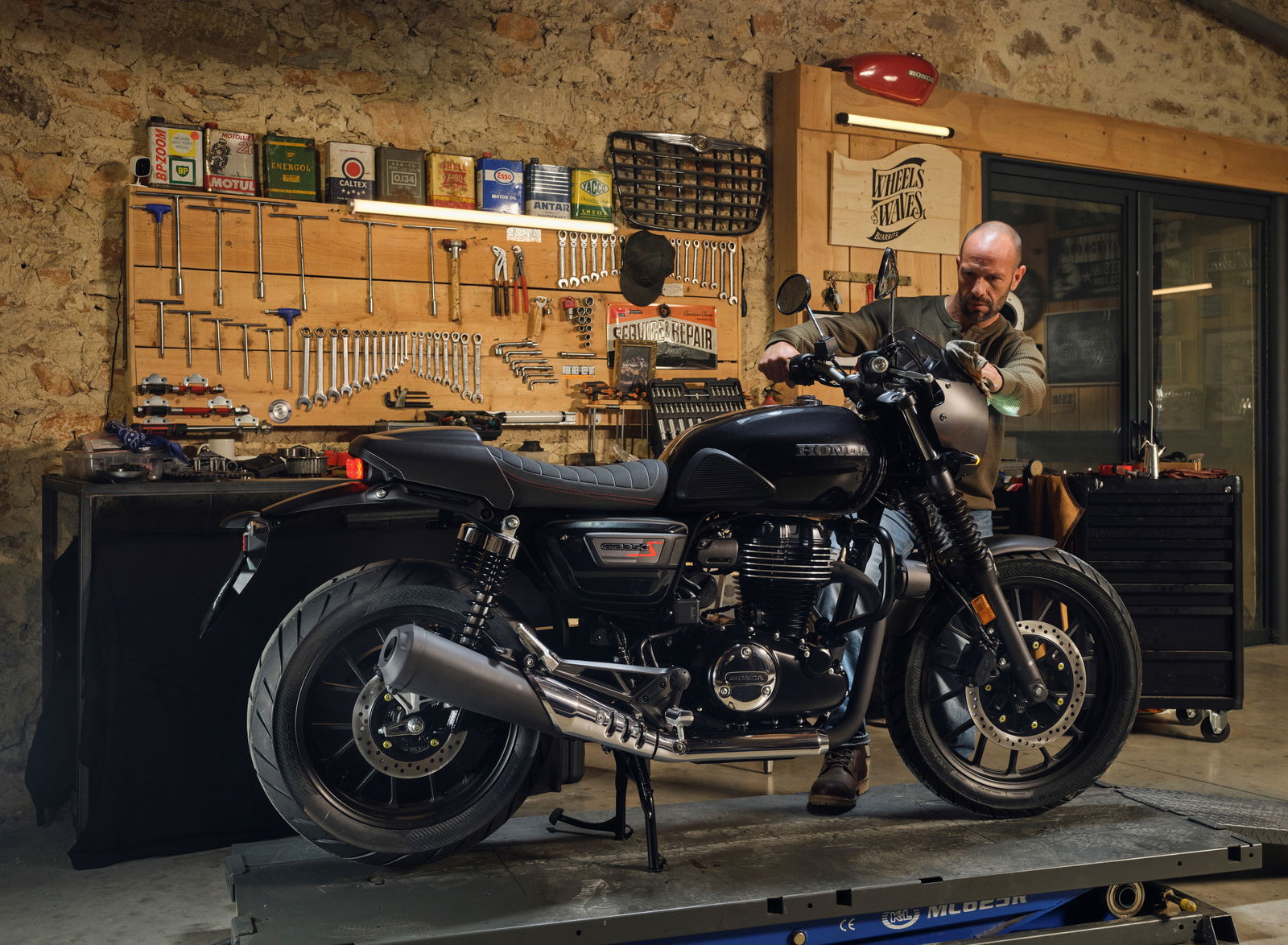 The Honda GB350S on a ramp