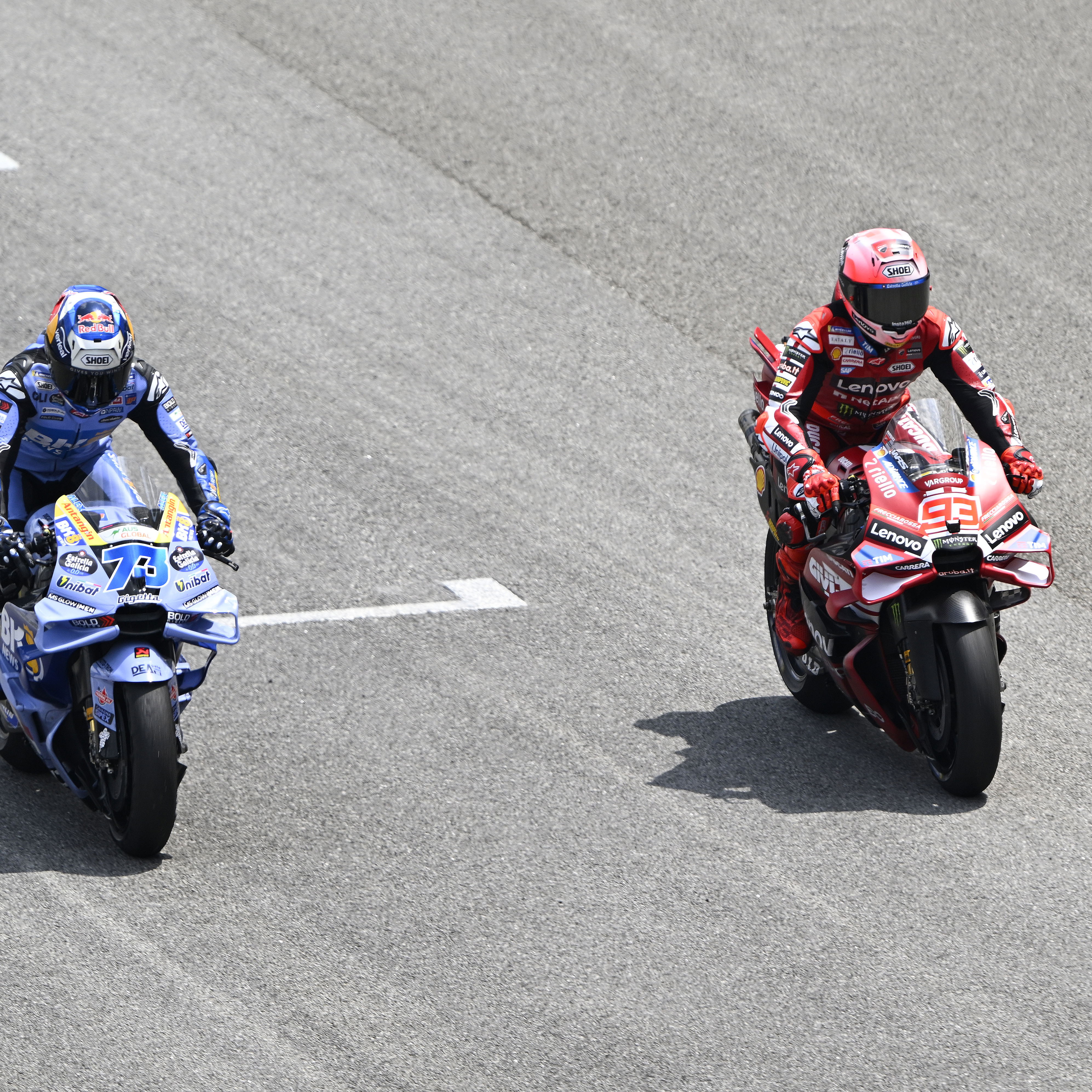 Alex Marquez and Marc Marquez rolling up to practice starts, 2026 MotoGP Sepang Test. Credit: Gold and Goose.