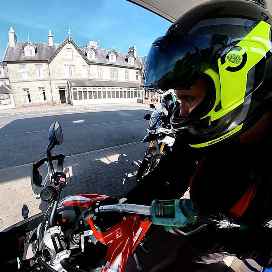 Refilling a motorcycle with fuel